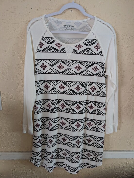 Pendleton Dresses & Skirts - Pendleton Cream Long-Sleeve Dress with Black and Burgundy Aztec Stripe